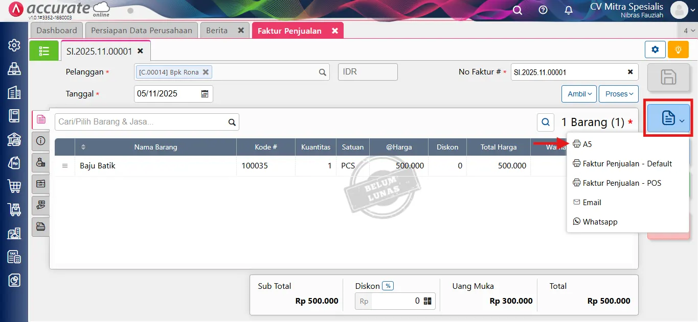 mencetak formulir A5 di kertas A4